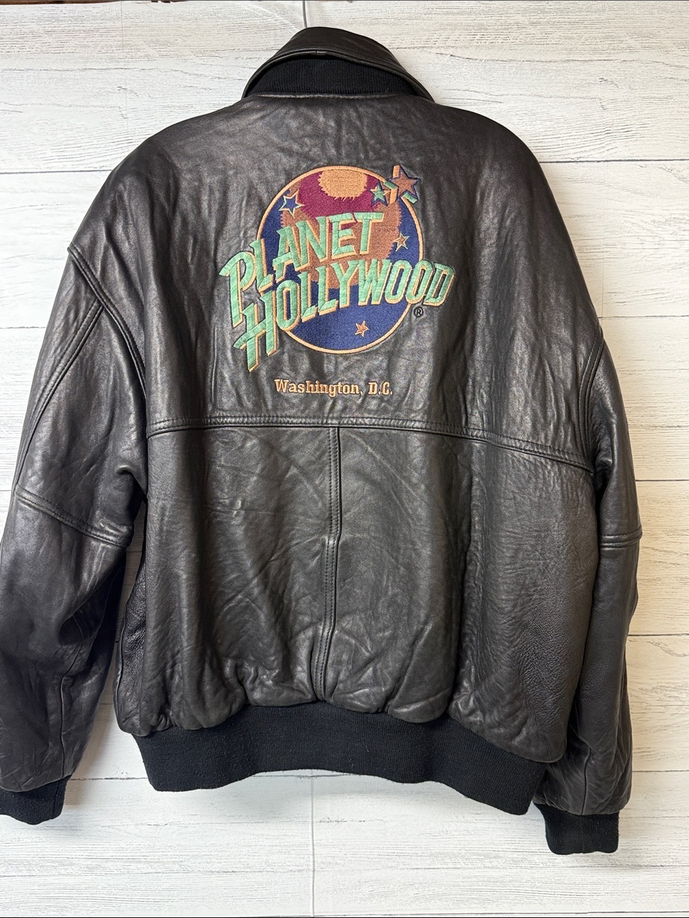 Vintage Planet Hollywood Washington DC Quilted Bomber Reversible Leather Jacket